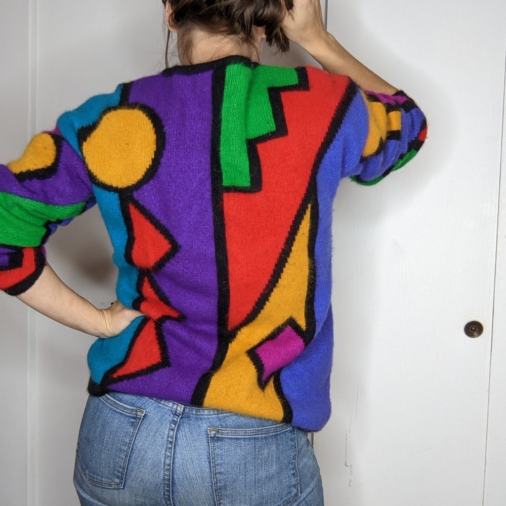 90's Colorblock Angora Geometric Sweater - Picture 3 of 14